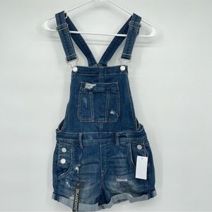 NWT Blank NYC Alter Ego Blue Overall Shorts Size 25